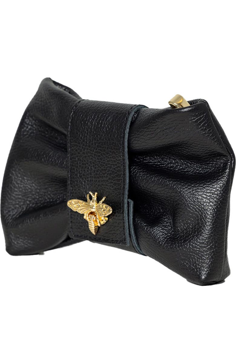 Persaman New York Bee Bow Leather Clutch, Alternate, color, Black