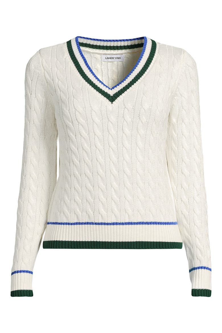Plus Drifter Cable V-neck Sweater, Alternate, color, Fresh Ivory Tipping