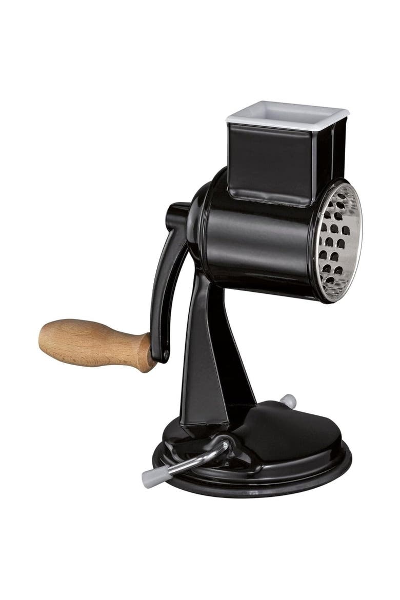 Classic Drum Grater with Suction Base, 2 Grating Drums, Pestle, and Vegetable Cutter, Main, color, Black