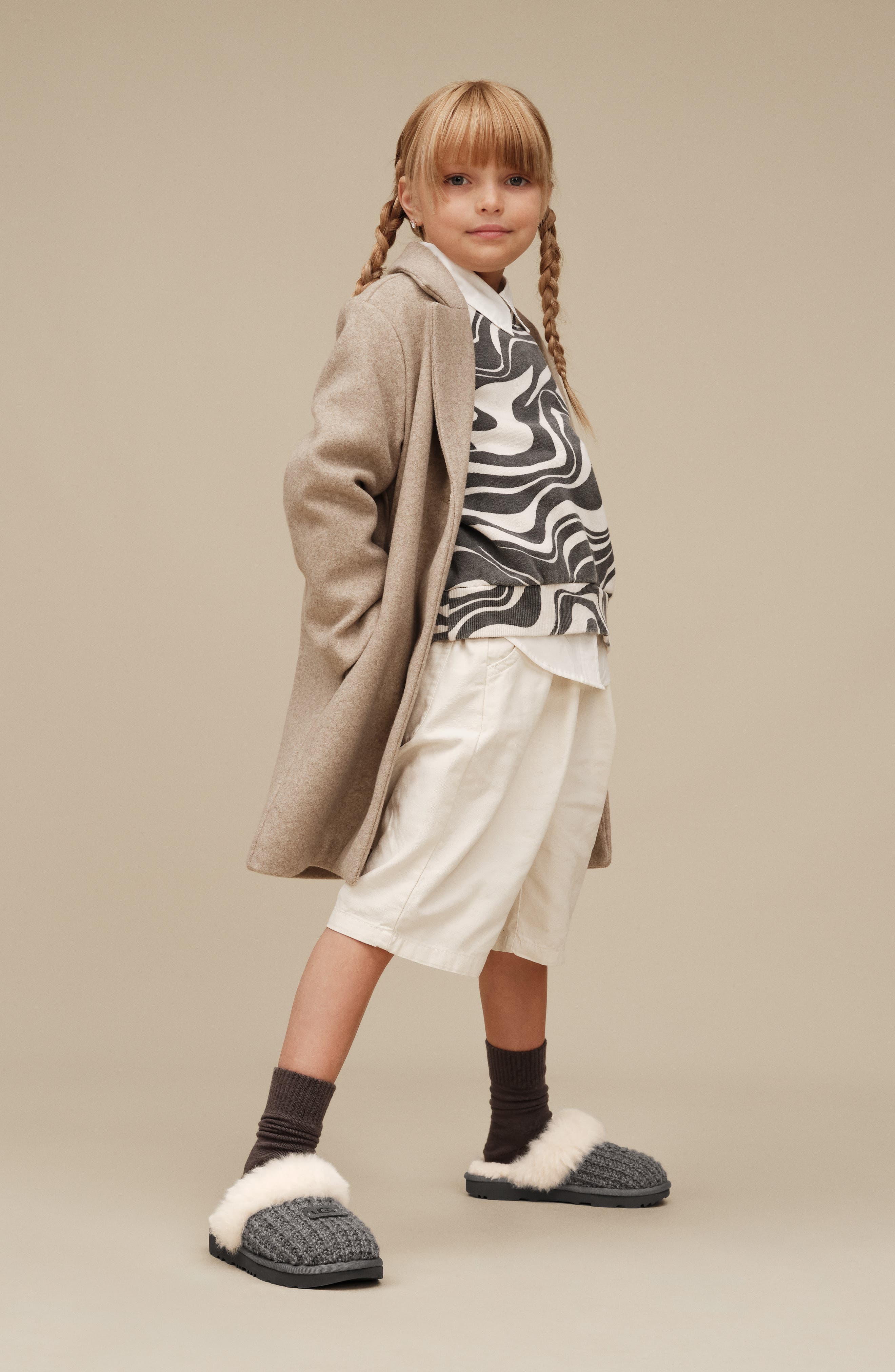 UGG<sup>®</sup> Kids' Cozy Knit II UGGplush<sup>™</sup> & Genuine Shearling Trim Slipper, Alternate, color, Charcoal