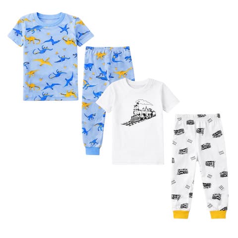 Kids and Toddlers Boys 2 Pack Short Sleeve Pajama Sets Snug Fitted Ultra Soft