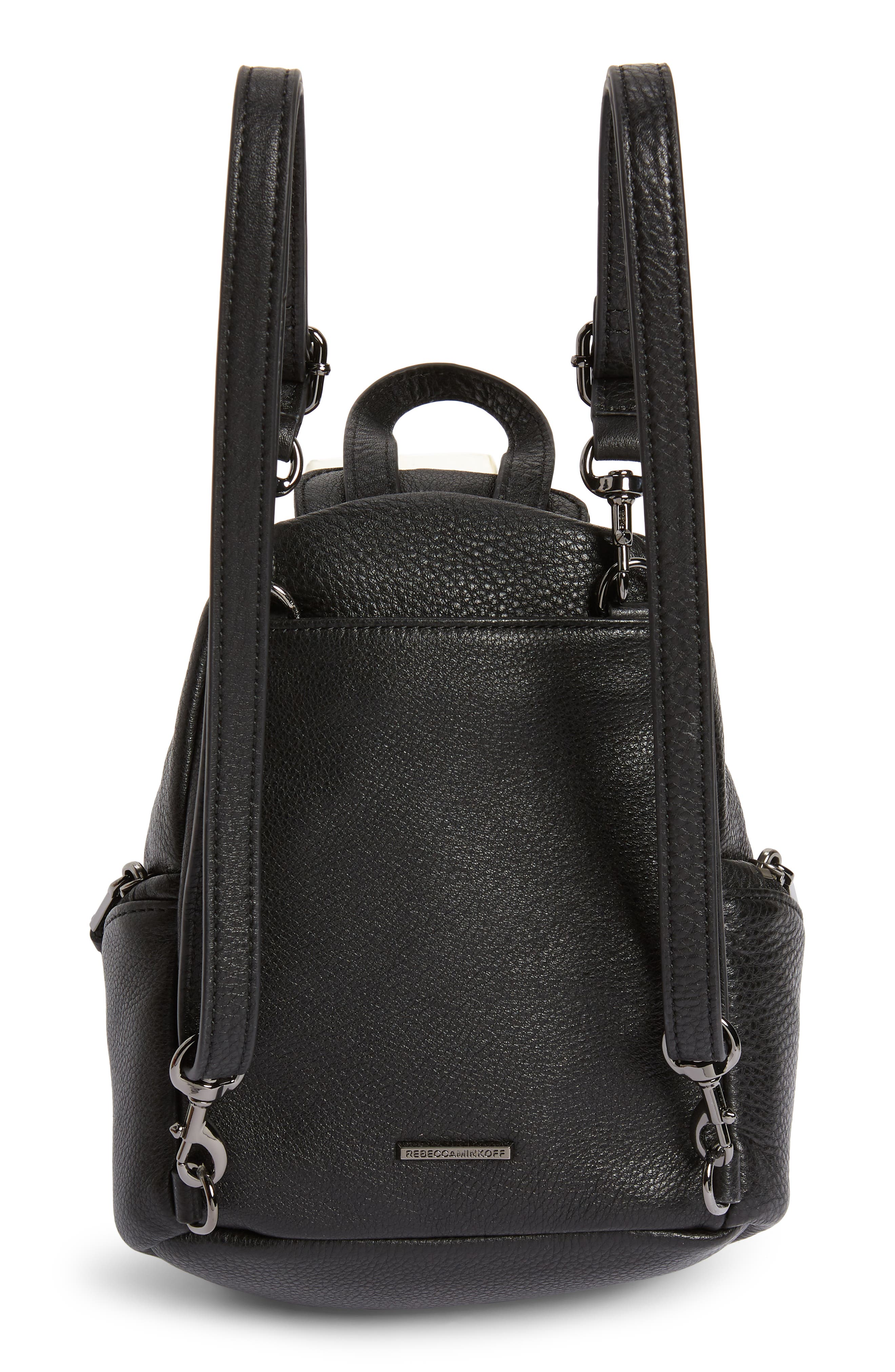 Rebecca Minkoff Mini Julian Pebbled Leather Convertible Backpack, Alternate, color, Black