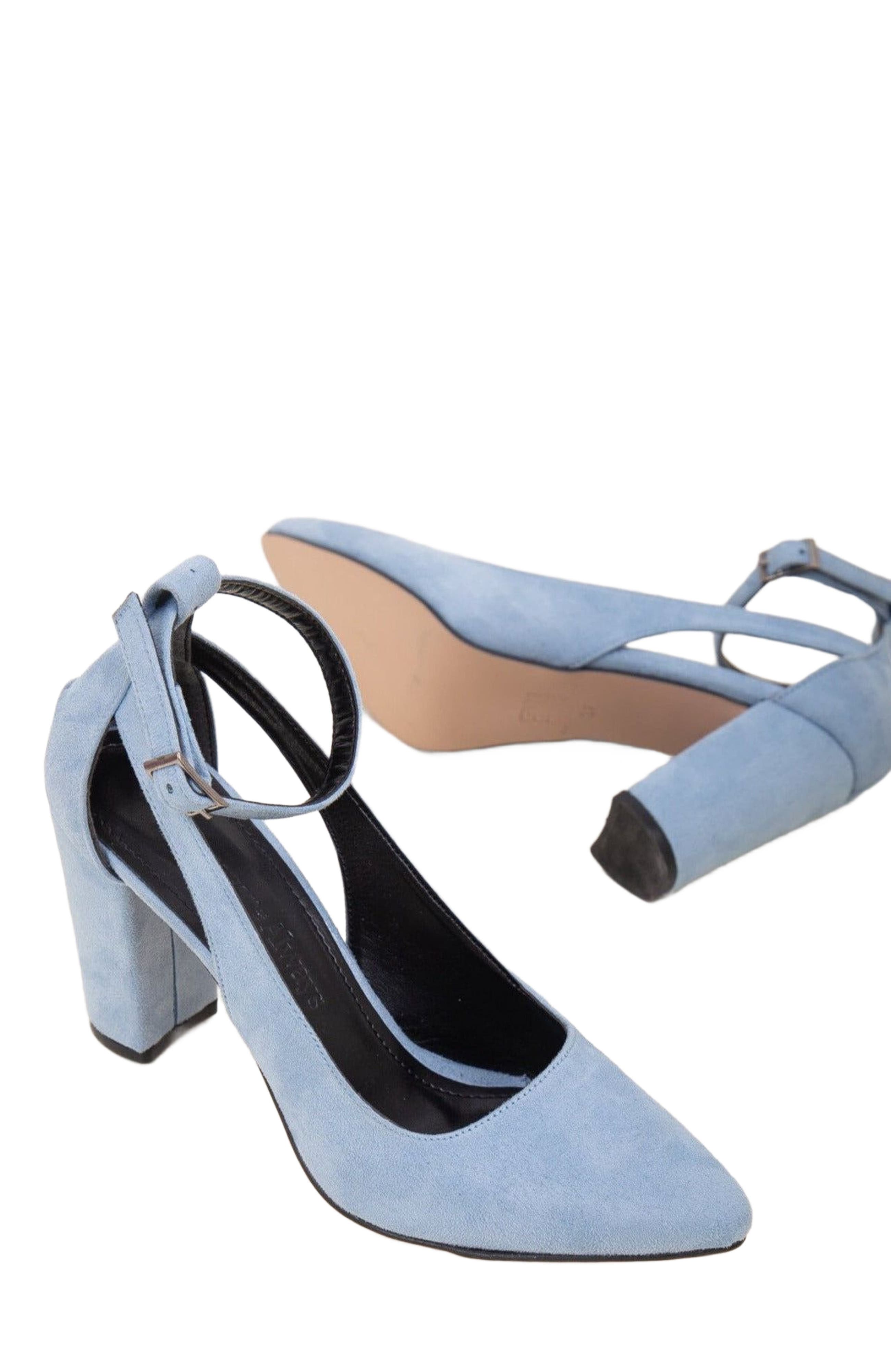 Forever & Always Shoes Colette Pointed Toe High Block Heels, Alternate, color, Baby Blue Suede