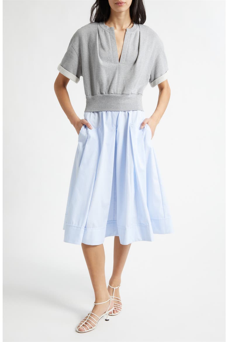 Mixed Media Midi Dress, Main, color, OXFORD BLUE-BLUE MULTI
