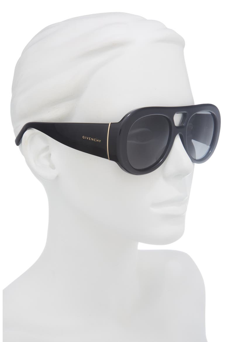 Bold 53mm Gradient Round Sunglasses, Alternate, color, SHINY BLACK / SMOKE