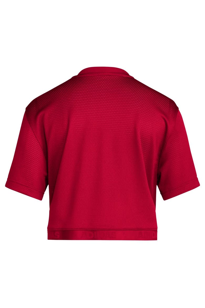 Women's adidas Red Kansas Jayhawks Primegreen V-Neck Cropped Jersey, Alternate, color, Red