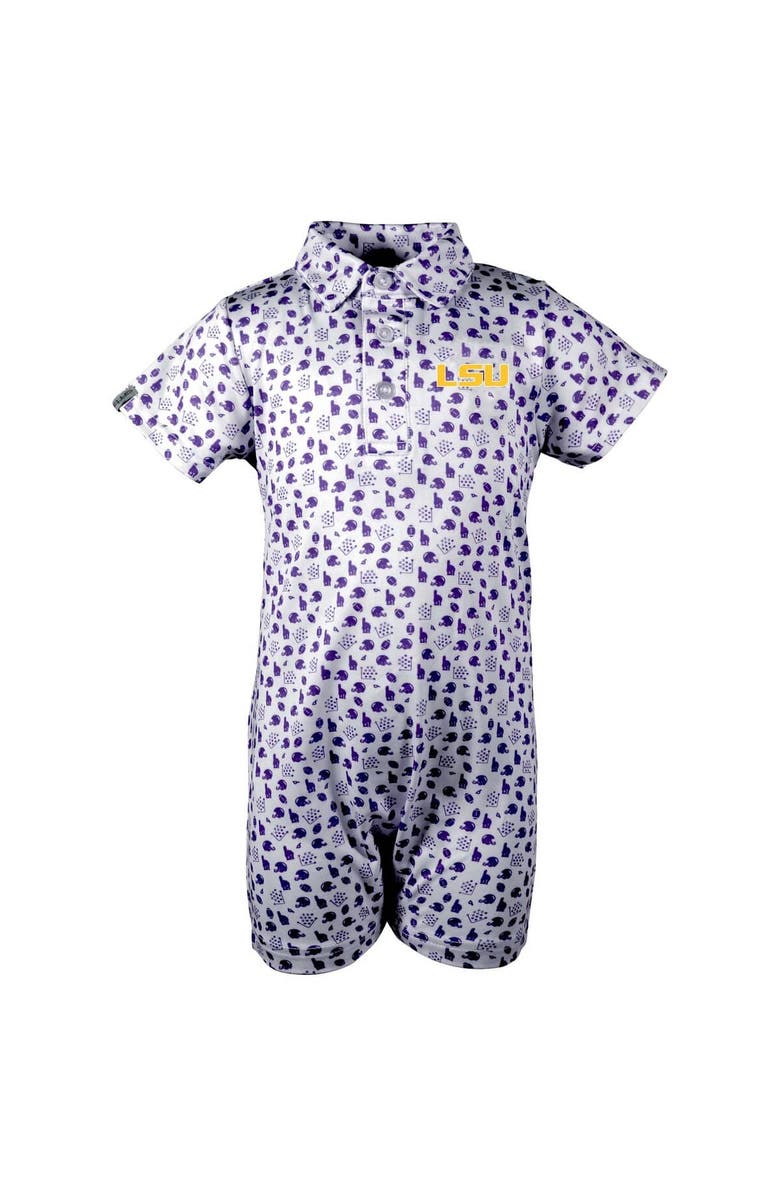 GARB Infant Garb White LSU Tigers Earnest Polo Romper, Main, color, White