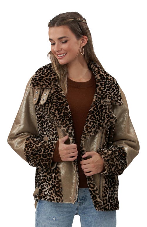 Gorski Shearling Lamb Print Zip Moto Jacket In Animal Print