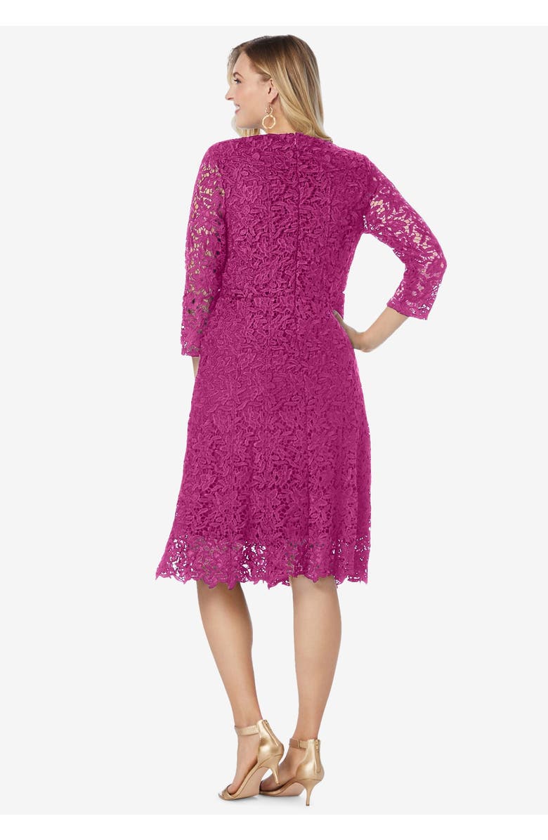 Jessica London Lace Fit & Flare Dress, Alternate, color, Vintage Lavender