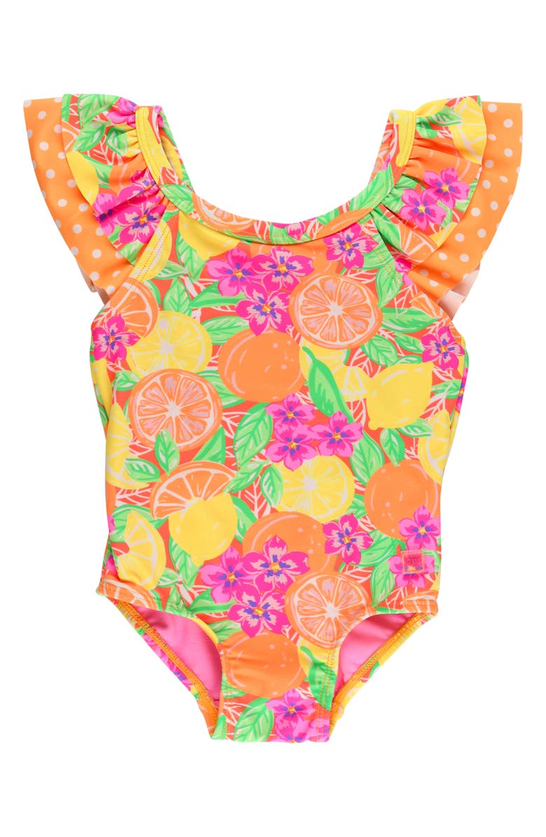 RuffleButts Kids' Neon Squeeze the Day One-Piece Swimsuit, Main, color, 