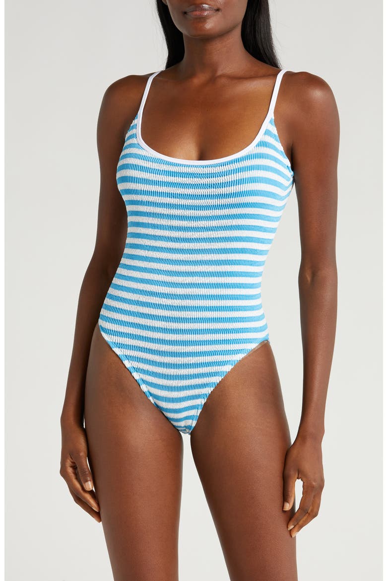 Wanda Low Back One-Piece Swimsuit, Main, color, AZURE STRIPE