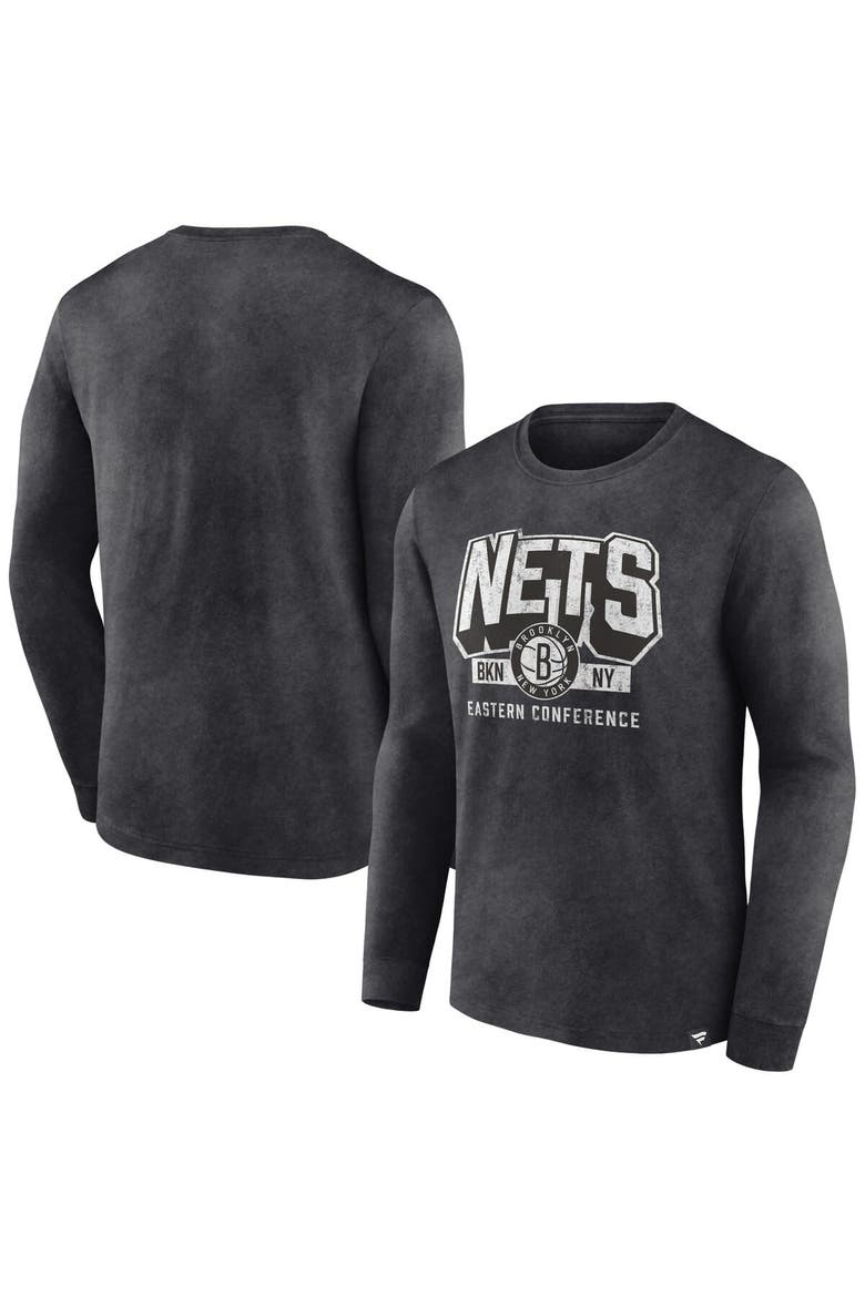 Men's Fanatics Branded Heather Charcoal Brooklyn Nets Front Court Press Snow Wash Long Sleeve T-Shirt, Alternate, color, Heather Charcoal