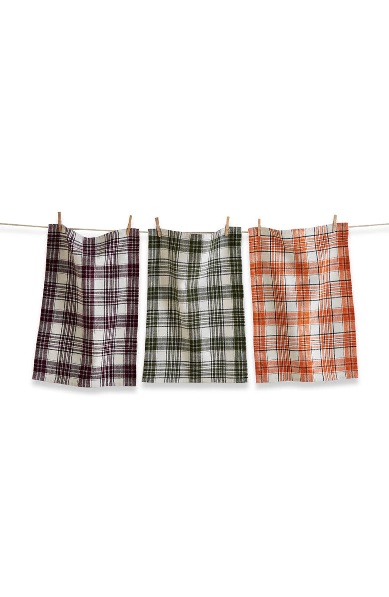 tag Set of 3 Autumn Plaid Dishtowels for Fall Kitchen Use, Main, color, Multicolored