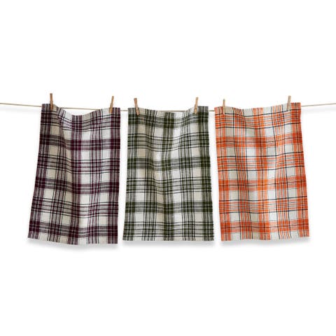 Set of 3 Autumn Plaid Dishtowels for Fall Kitchen Use