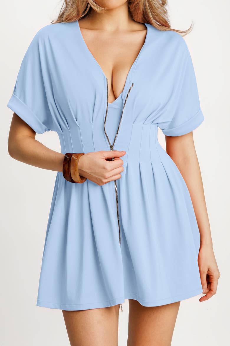 Zip Front Two-Piece Sculpting Mini Dress, Alternate, color, Powder Blue