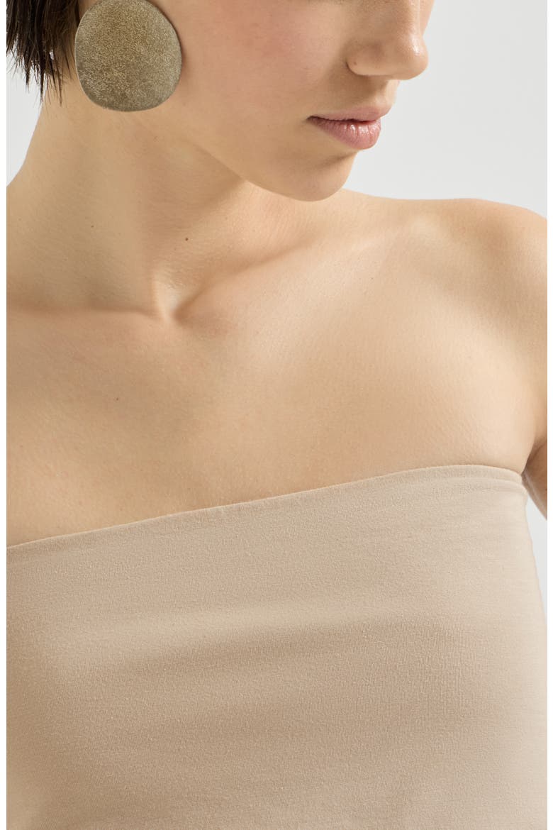 Stretch cotton jersey bandeau top, Alternate, color, Sand