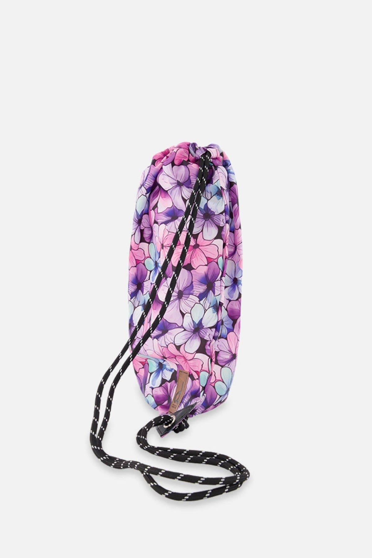 Deux par Deux Floral Durable Lightweight Drawstring Bag, Alternate, color, Black Floral Print