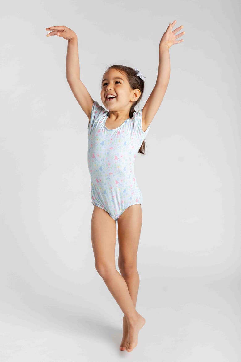 Floral Print Swimsuit with Puff Sleeves, Alternate, color, Blue/Multi