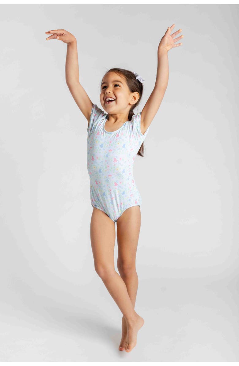 Florence Eiseman Floral Print Swimsuit with Puff Sleeves, Alternate, color, Blue/Multi