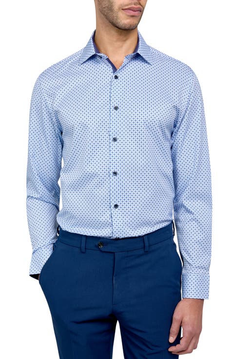 Slim Fit Geometric Print Recycled Performance Stretch Dress Shirt (Regular & Big)