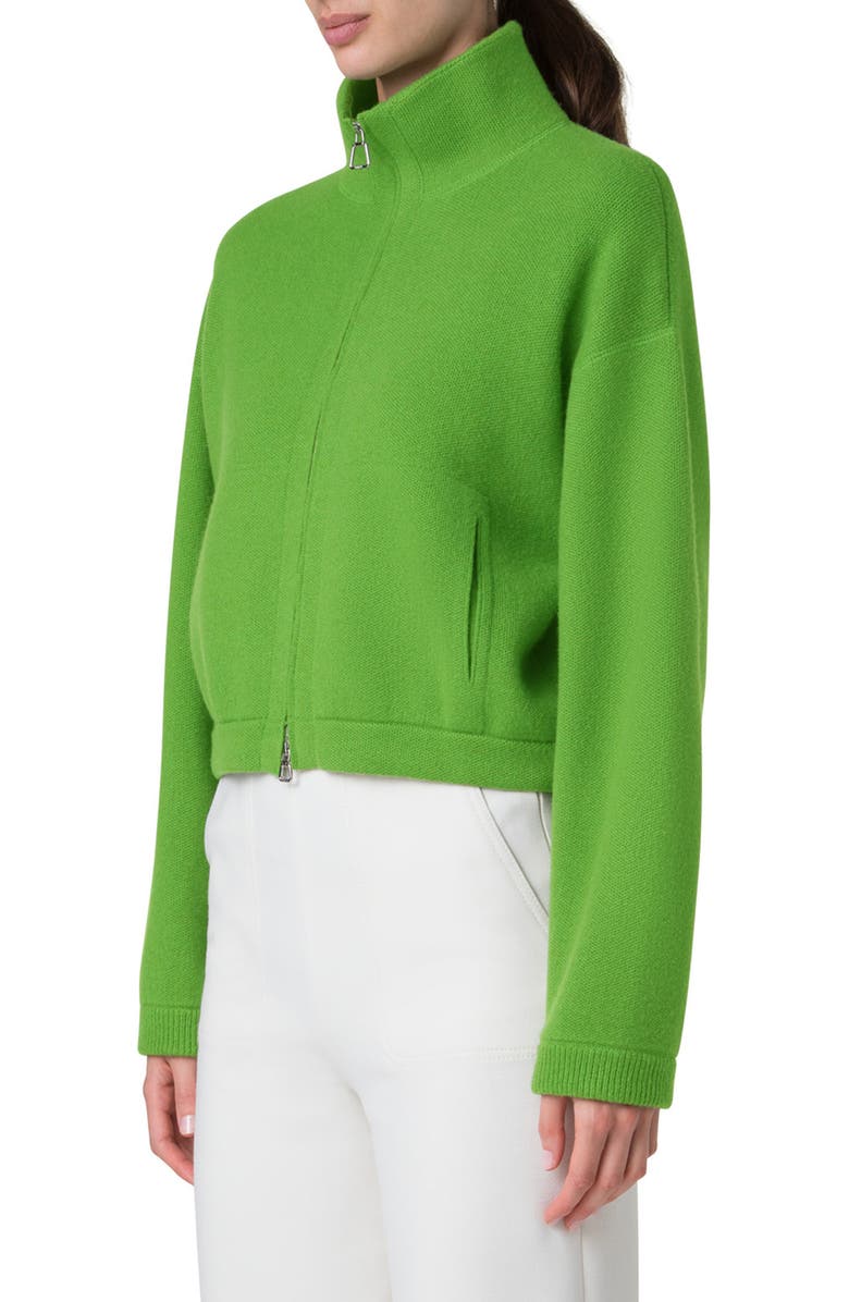 Akris Piqué Knit Cashmere Crop Zip-Up Cardigan, Alternate, color, 