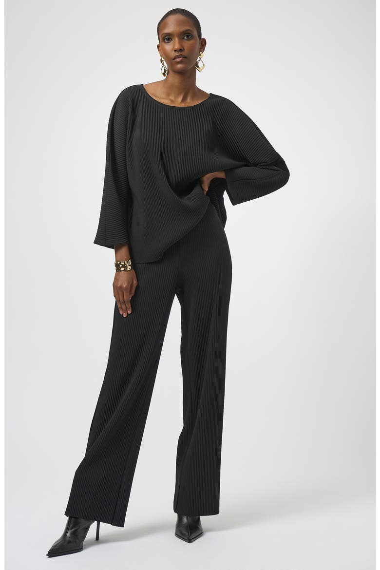 Pleated Wide Leg Scuba Knit Crepe Pants, Alternate, color, BLACK