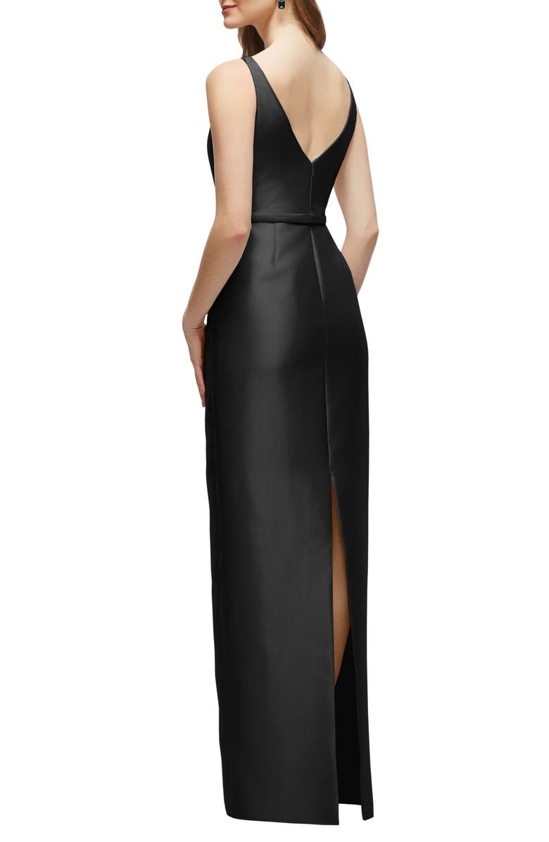 Alfred Sung Sleeveless Satin Twill Column Gown, Alternate, color, Black