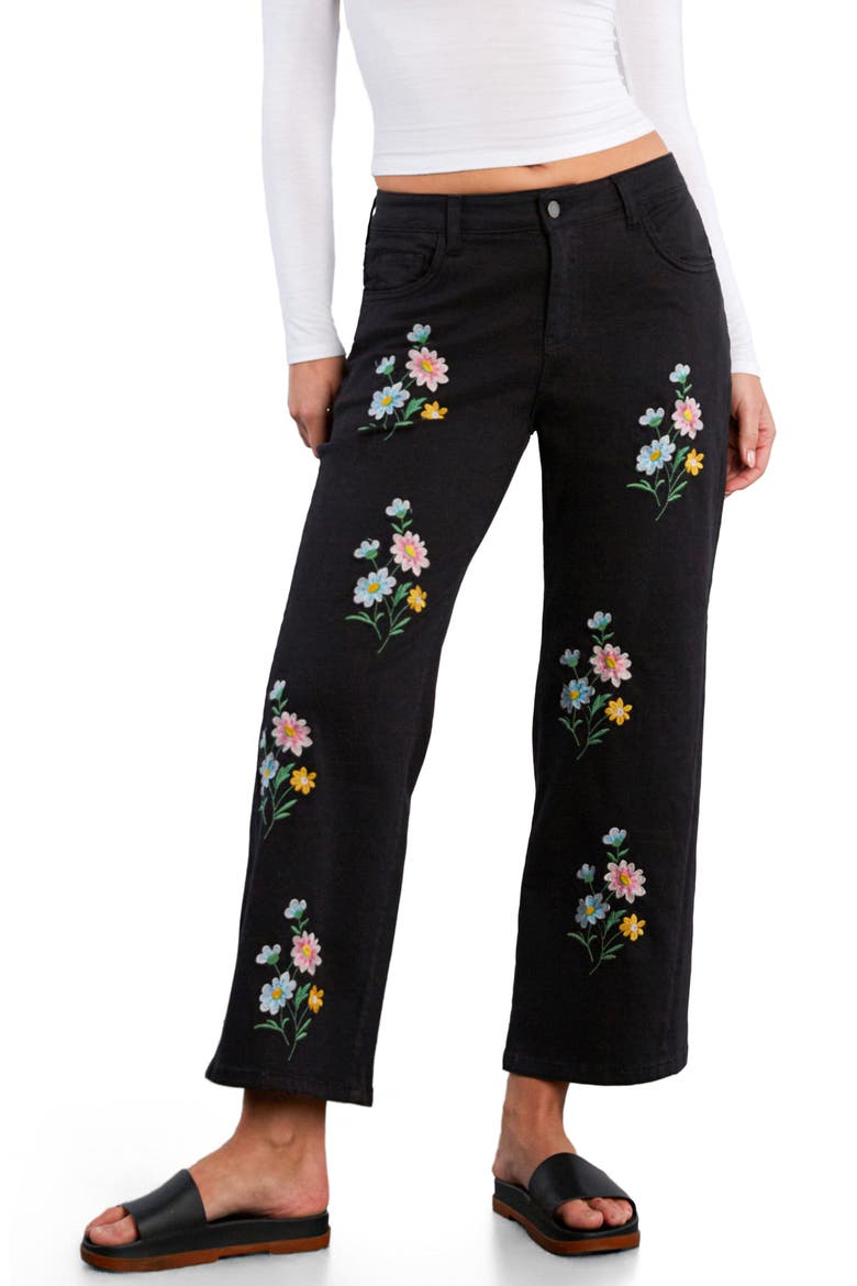 Floral Embroidered Straight Leg Jeans, Main, color, BLACK BEAUTY