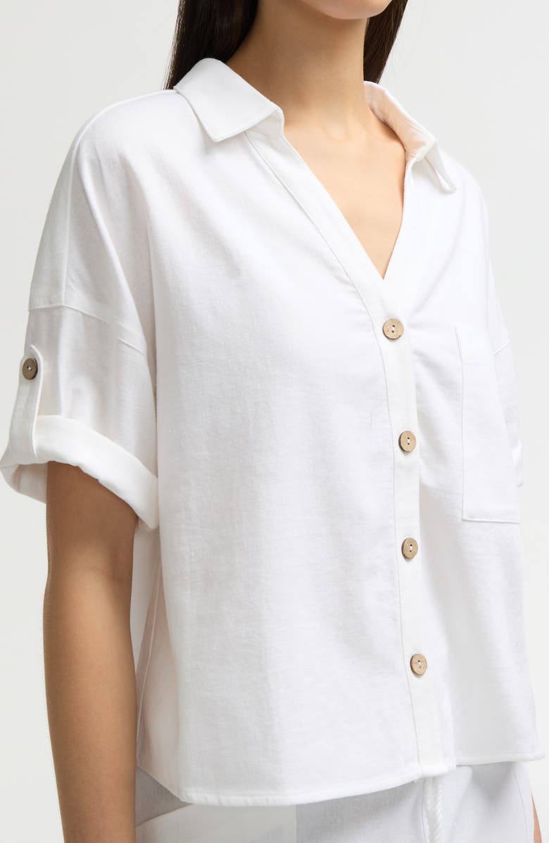 NVLT Short Sleeve Crop Button-Up Shirt, Alternate, color, White