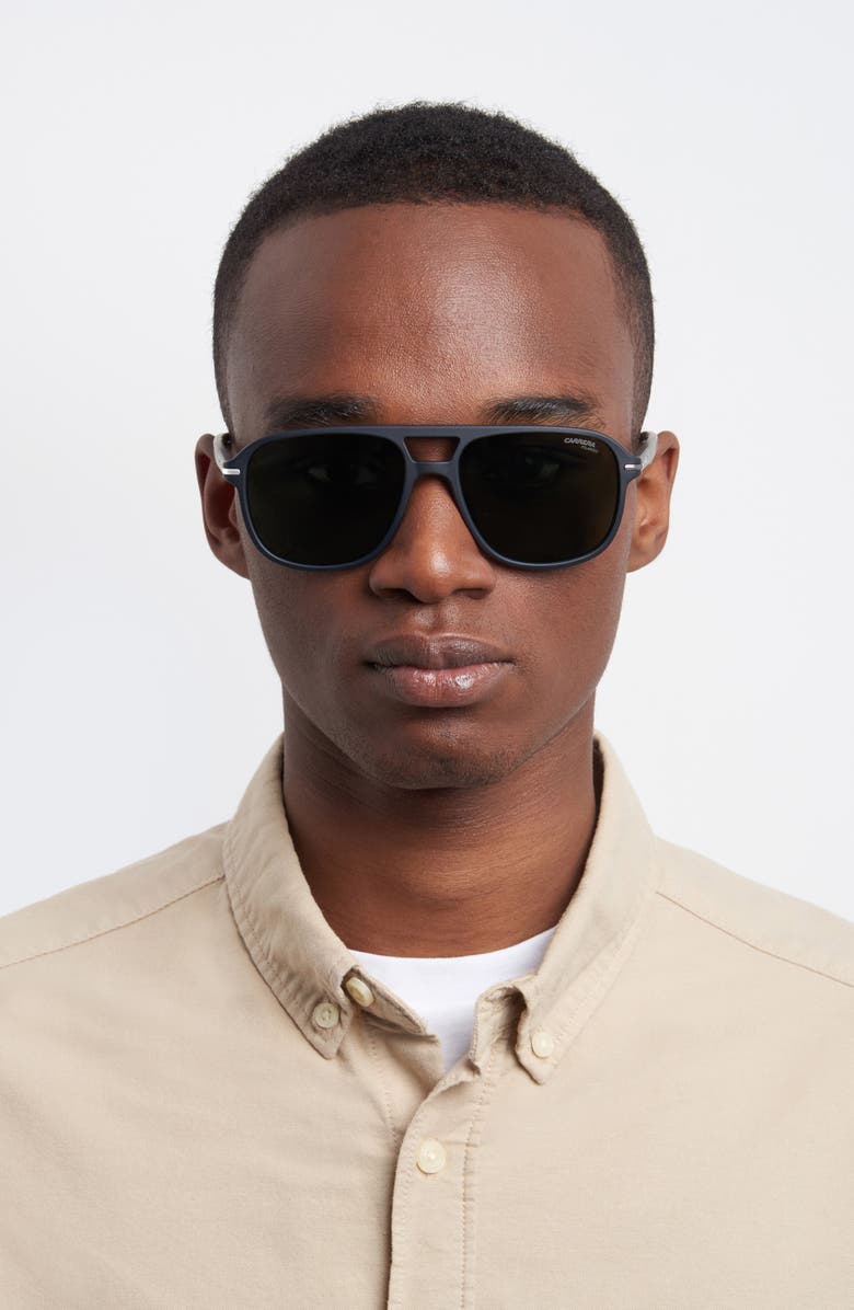 Carrera Eyewear 56mm Polarized Aviator Sunglasses, Alternate, color, Matte Black