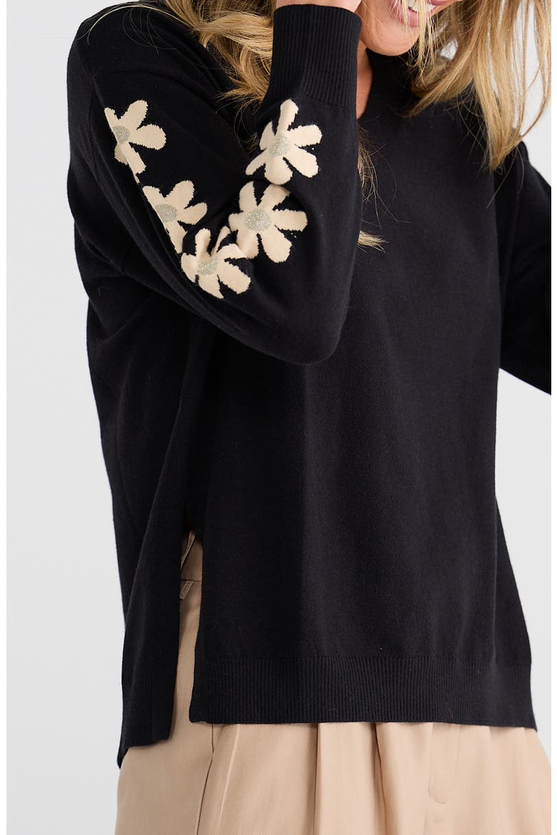 Britney Flower Sleeve Sweater, Alternate, color, BLACK FLOWER