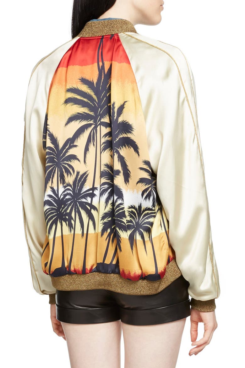 Palm Print Raglan Bomber Jacket, Alternate, color, RED/ BLACK/ YELLOW