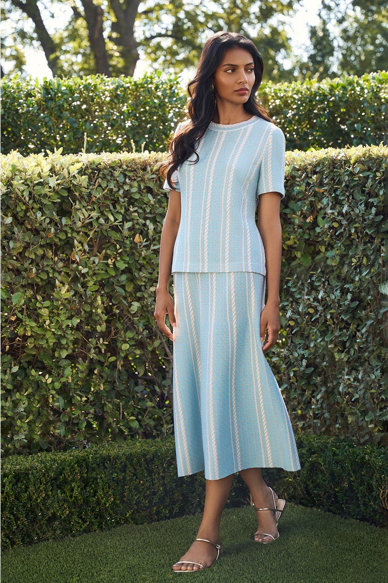 Roadmap Pattern Soft Knit Midi Skirt, Alternate, color, Serene/Limestone/White