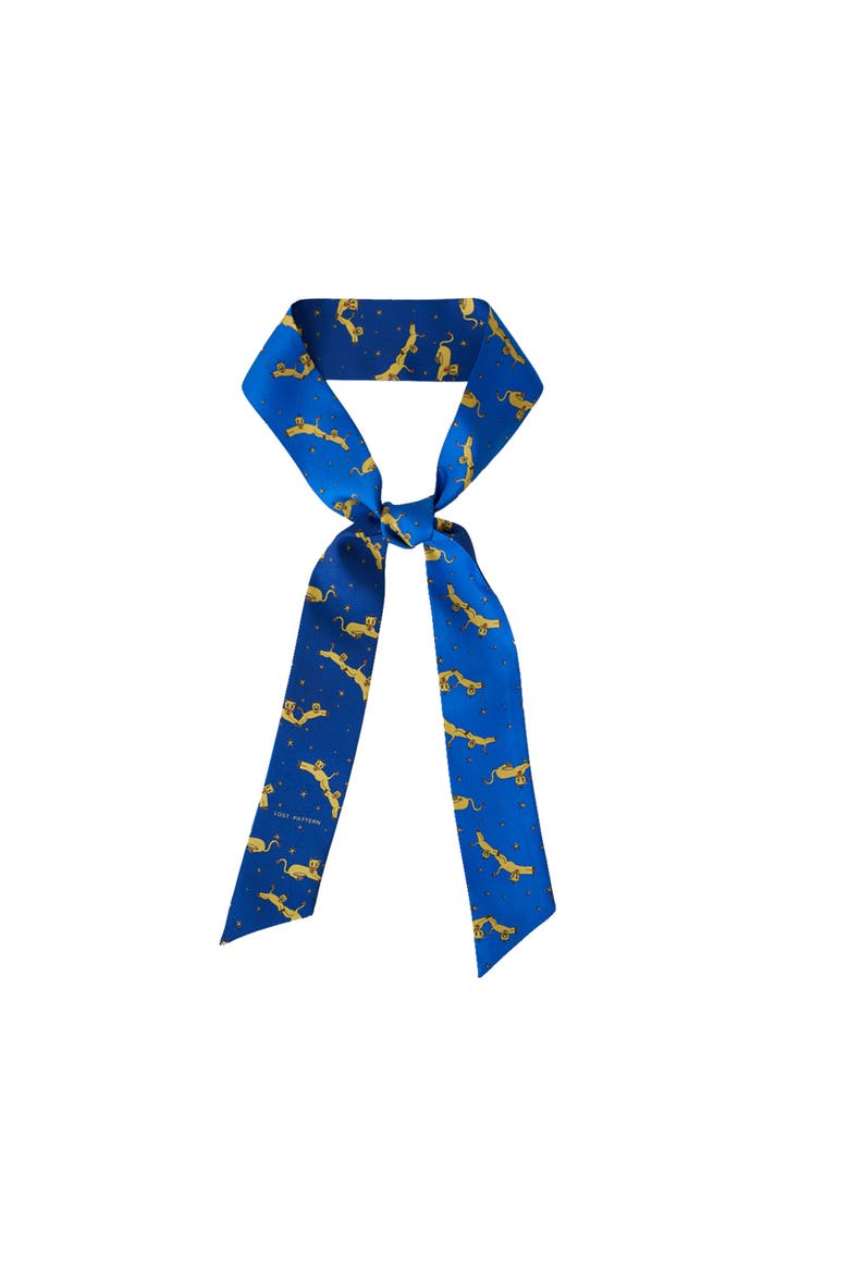 "Journey" Silk Twill Skinny Scarf by SHANTALL LACAYO, Main, color, Electric Blue
