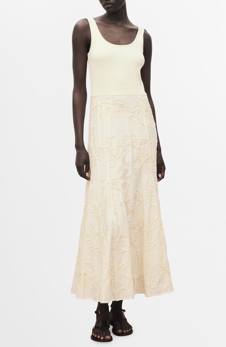 MANGO Floral Embroidery Tank Dress, Main, color, Ecru