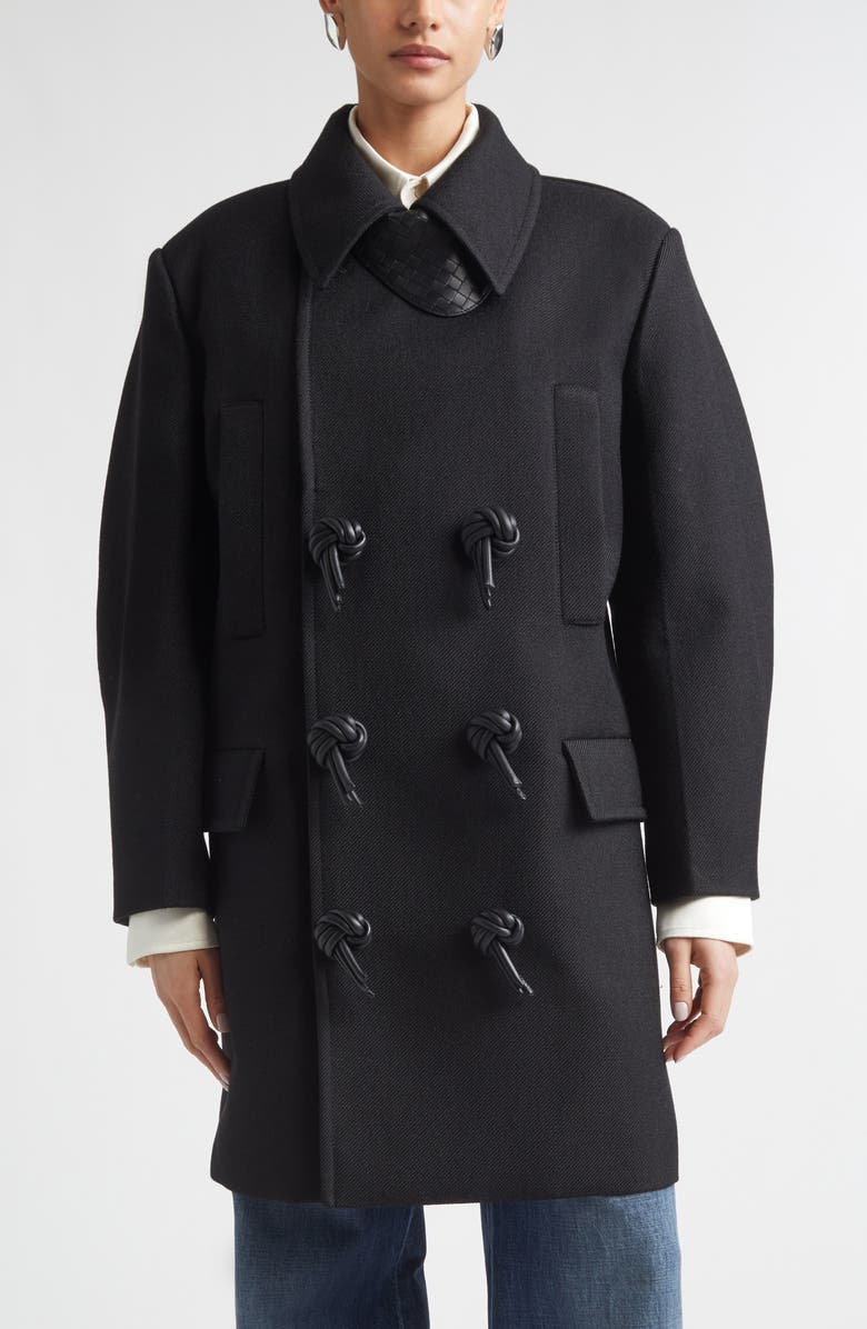 Bottega Veneta Mohair Blend Gabardine Peacoat, Main, color, 1010 Double Black