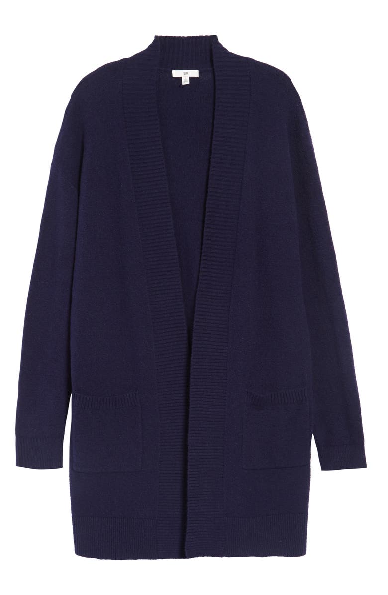 BP. Rib Trim Long Cardigan, Alternate, color, Navy Evening