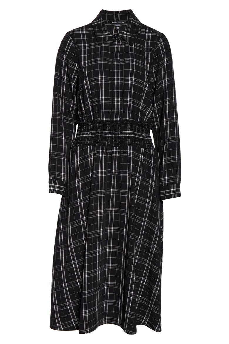 Plaid Long Sleeve Shirtdress, Alternate, color, BLACK/ WHITE