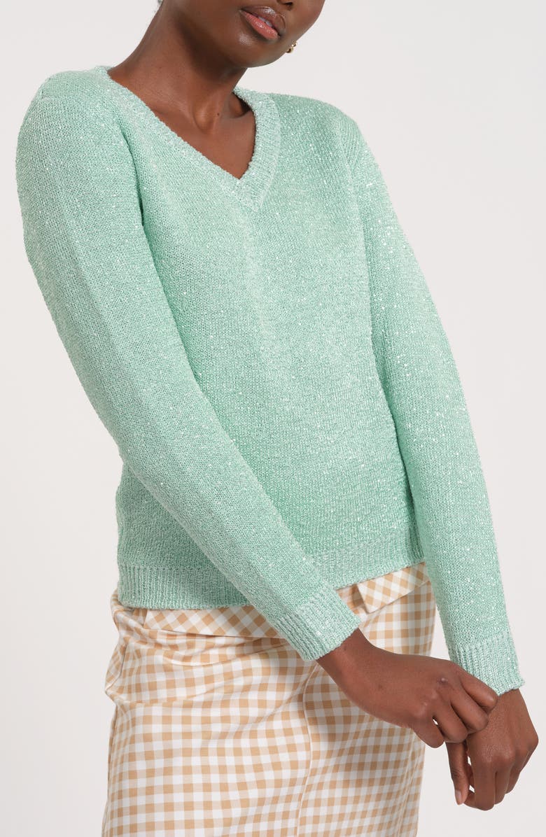 Isaac Mizrahi New York V-Neck Sweater, Alternate, color, Seafoam
