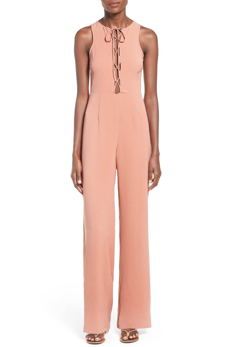 Missguided Lace-Up Sleeveless Jumpsuit, Main, color,