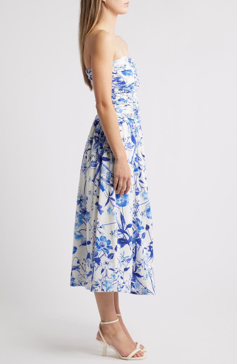 Chelsea28 Ruched Linen Blend Strapless Sundress, Alternate, color, Blue Floral