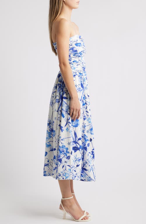 Chelsea28 Ruched Linen Blend Strapless Sundress In Blue Floral