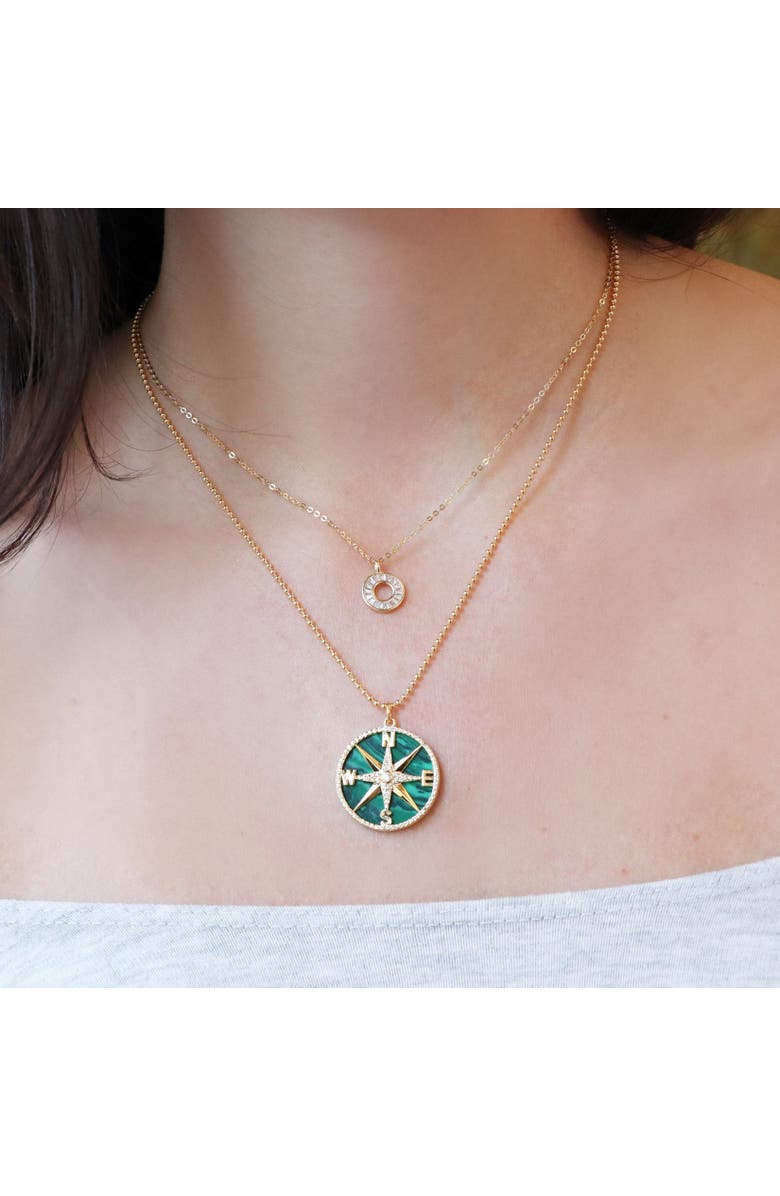 The Lovery Fine Jewelry Malachite CZ Compass Necklace, Alternate, color, Malachite