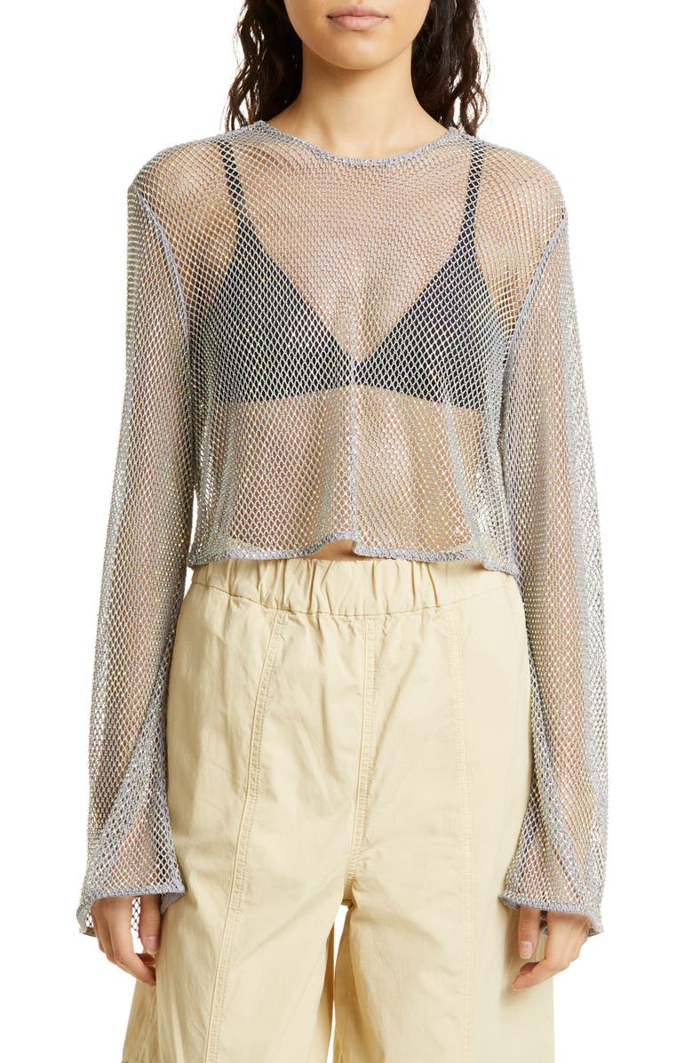 Ganni Metallic Mesh Top, Main, color, 
