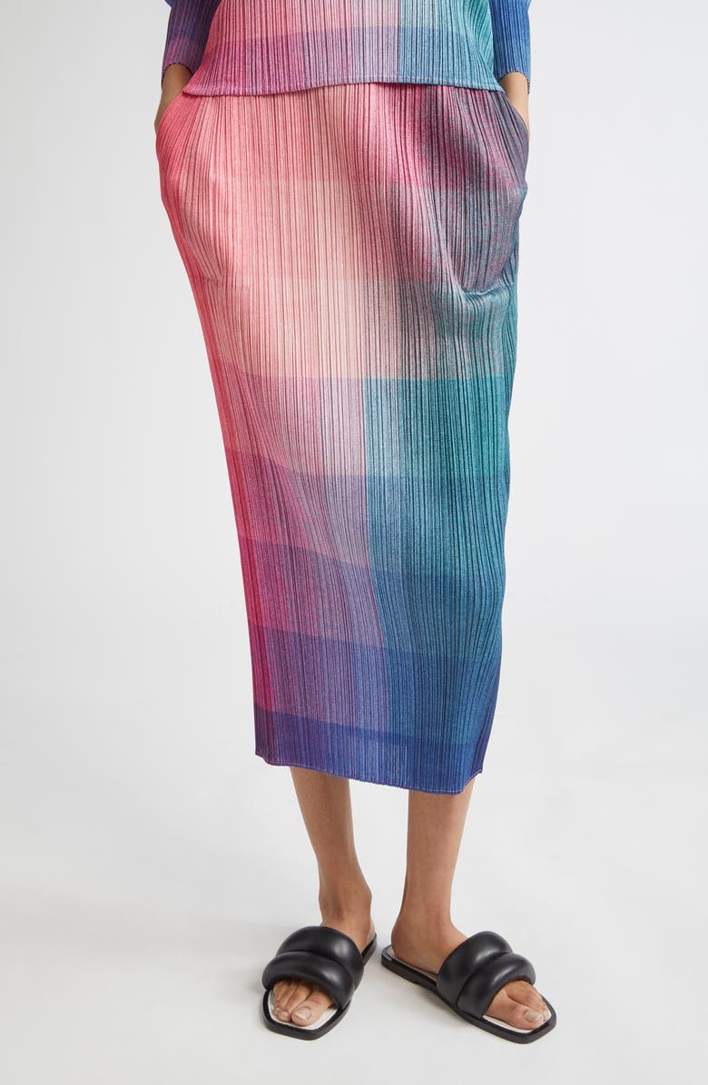 Pleats Please Issey Miyake Photon Print Pleated Midi Skirt, Main, color, Pink