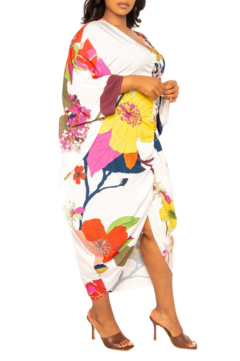 Print Cinch Waist Caftan Dress, Alternate, color, WHITE MULTI