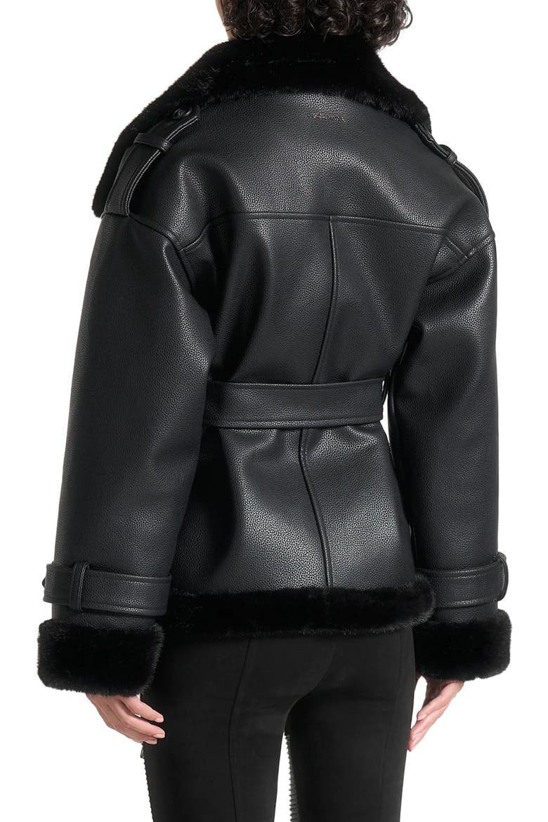 Charlene Leather and Plush Wrap Belted Jacket, Alternate, color, Black