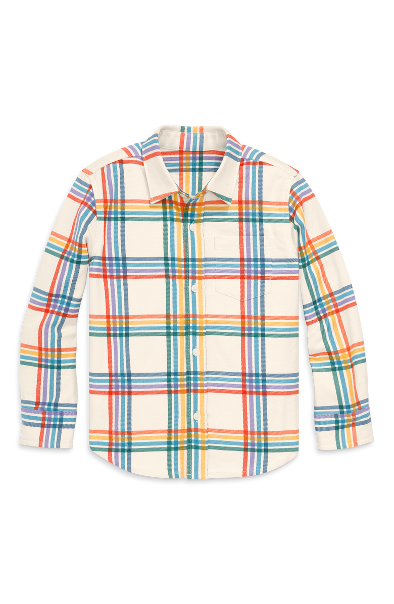 Primary Kids Long Sleeve Rainbow Flannel Button Down, Main, color, Rainbow Plaid