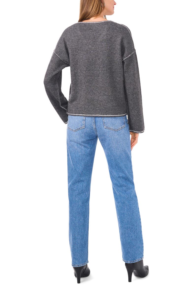Contrast Detail V-Neck Sweater, Alternate, color, MED HTHRGREY