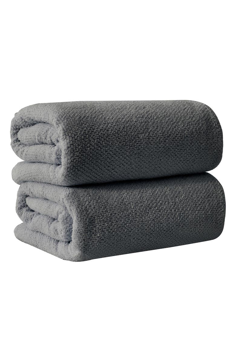 Woven & Weft Loop Textured 2-Pack Bath Towels, Main, color, Dark Grey